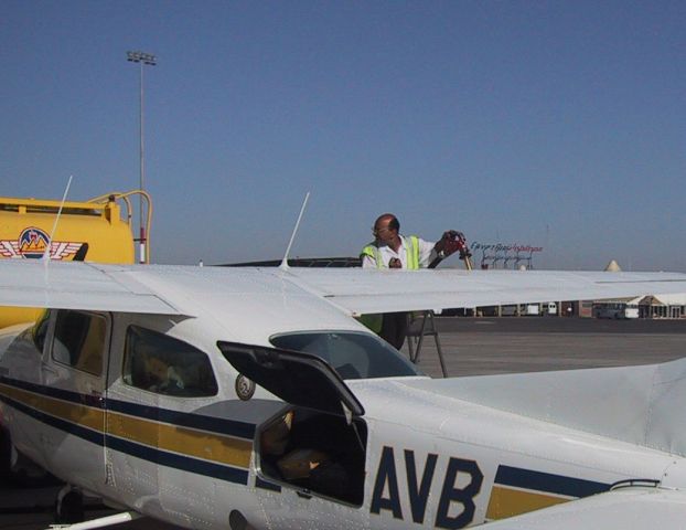 Cessna Centurion (ZS-AVB) - Refuelling at Luxor, Egypt. On a trip from South Africa to Germany.