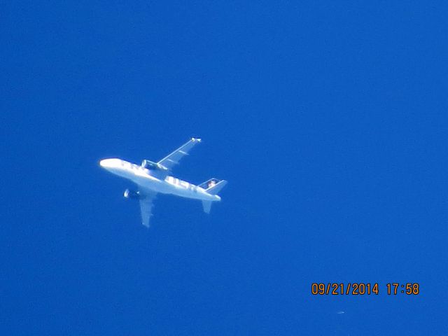 Airbus A319 (N919FR) - Frontier flight 589 from TYS to DEN over Baxter Springs Kansas (78KS) at 36,000 feet.