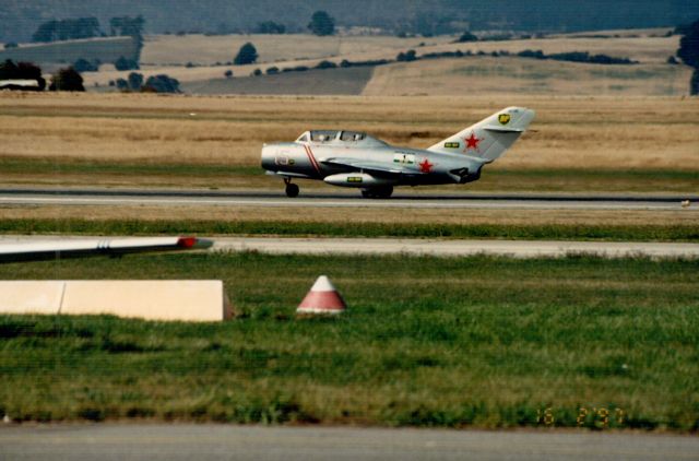 — — - Mig 15 at Launceston for the annual Skyrace event.
