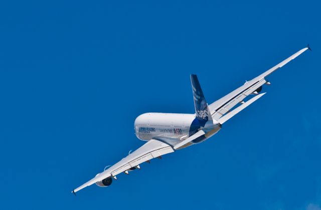 Airbus A380-800 (F-WWDD) - Airbus 380 in the air at 2011 Paris Air Show - La Bourget. Demonstration flight.