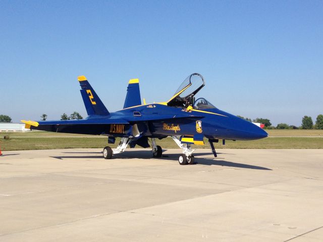 McDonnell Douglas FA-18 Hornet — - Blue Angel #2 at Landmark Aviation in Waukegan