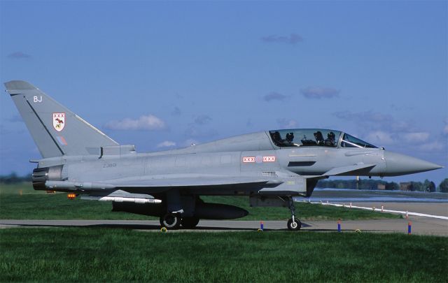 ZJ801 — - 29 sqn Typhoon T.3 entering the runway for another mission at Fightertown Coningsby