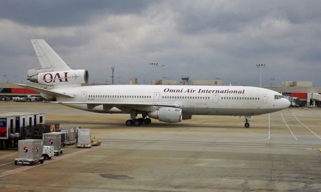 McDonnell Douglas DC-10 (N720AX) - Omni DC-10-30 N720AX at ATL on Feb 28, 2011. Undoubtedly one of the most beautiful planes ever made.