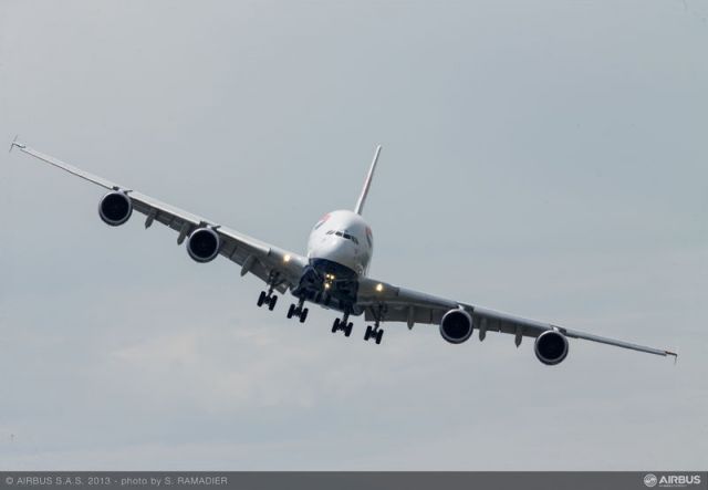 F-WWSK — - The British Airways A380 performing its flight demo on second day at the Paris Air Show 2013