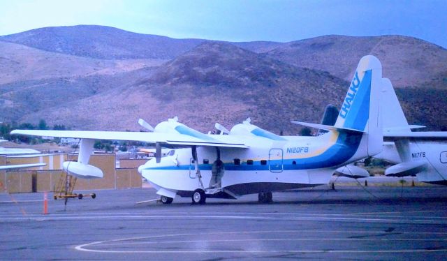 Grumman HU-16 Albatross (N120FB) - KCXP - photo from the late 80s early 90s, there used to be a few HU-16 style "Albatross" planes parked at Carson City, NV. Here I snapped 'Chalk's" float plane - I don't know if this was a maintenance base or if someone based at this Airport was restoring old HU-16s..I have a few others here I'll have to dig the negatives out for digital conversion.