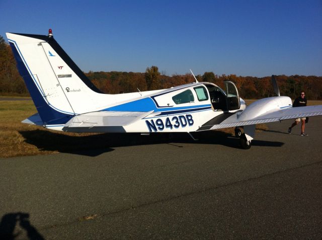 Beechcraft 55 Baron — - Landing on Rwy13 at 110kts and locking the brakes up results in blowout of main tire.