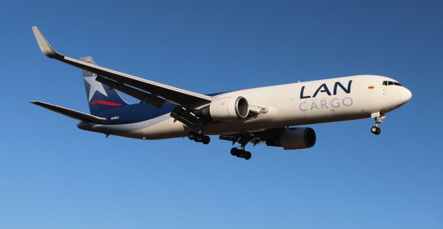 BOEING 767-300 (N418LA) - A LAN Cargo Boeing 767-316F(ER) approaching Runway 18L at Carl T. Jones Field, Huntsville International Airport, AL - December 2, 2018.