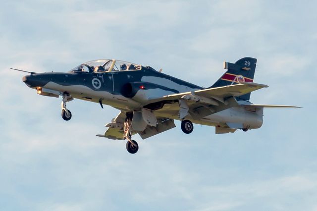 Boeing Goshawk (A2729) - BAE System Hawk 127 cn DT29. BAE Hawk 127 RAAF serial A27-29, 79 sqn patch operated by 79 Sqn final rwy 36 YPEA 25 June 2024