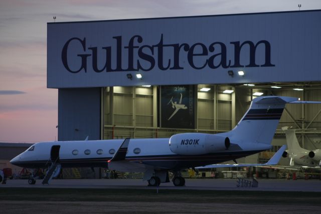 Gulfstream Aerospace Gulfstream V (N301K) - Twilight 4-16-15 at Gulfstream Outagamie County Airport USA