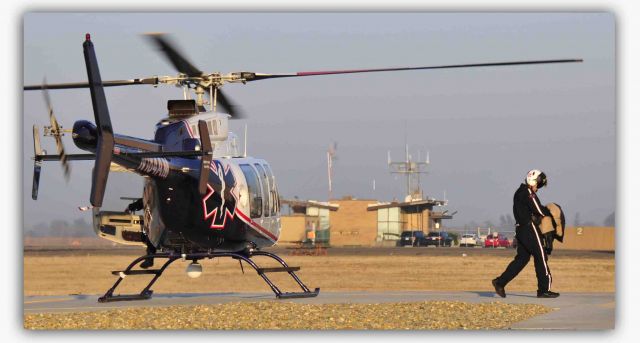 Bell 407 (N184AM) - Air Methods' Lifeguard helicopter returns from another mission.