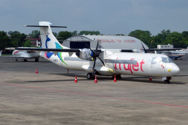 Aerospatiale ATR-72-500 (2-META) - All taped up and stored for the moment at Sardar Vallabhbhai Patel International Airport.  This ATR 72 started with Berjaya Air in August 2009.  It moved to TruJet in July 2015 and continued to fly till the airline ceased operations in February 2022.  After exiting the TruJet fleet of seven ATRs, it was returned to Elix Aviation Capital and then went to Abelo, the Irish-based regional aircraft leasing platform established in June 2022.