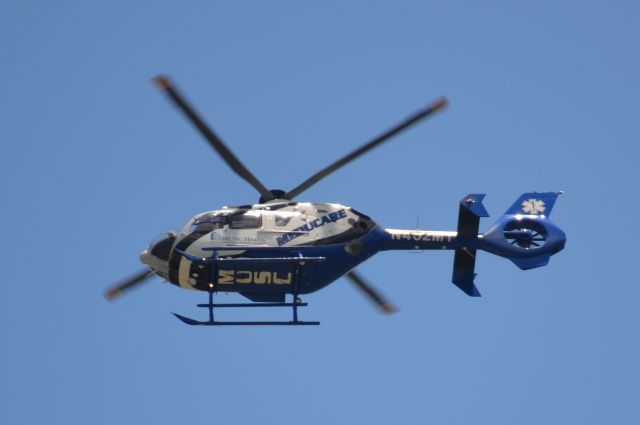 Eurocopter EC-635 (N452MT) - Medical University of South Carolina - MUSC Eurocopter EC135 over Joe Riley Baseball Stadium in Charleston, SC on final to helo pad at MUSC on Saturday, 23 May 2015.