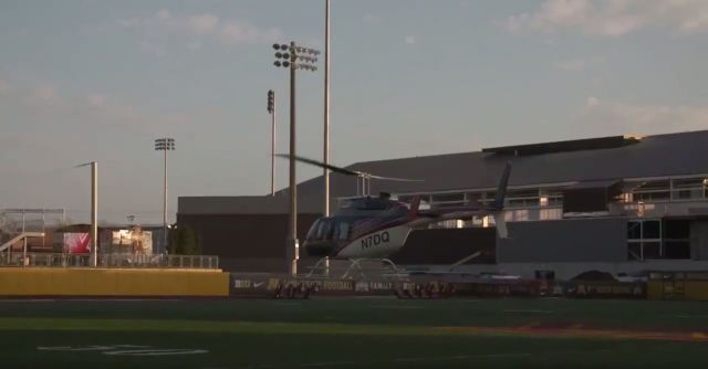 Bell JetRanger (N7DQ) - N7DQ landing at the University of Minnesota on Sept 22, 2017 to pick up Gopher football coach P.J. Fleck for a series of visits to high school football games