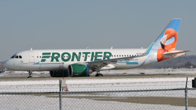 Airbus A320 (N308FR) - FLO The Flamingo taxing north on whiskey.