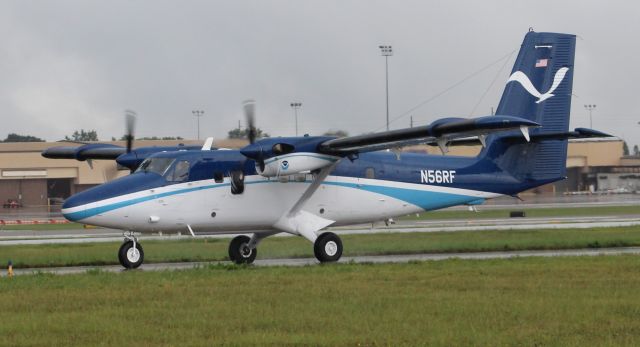 De Havilland Canada Twin Otter (N56RF) - NOAA56 - a 1982 model De Havilland DHC-6-300 Twin Otter taxiing in the rain at Huntsville International, AL - August 21, 2020.