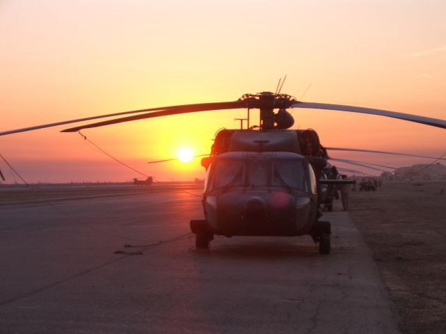 — — - Flight Line Camp Anaconda Balad, Iraq. 18th Aviation " Black Barons" while in Iraq in 2004.