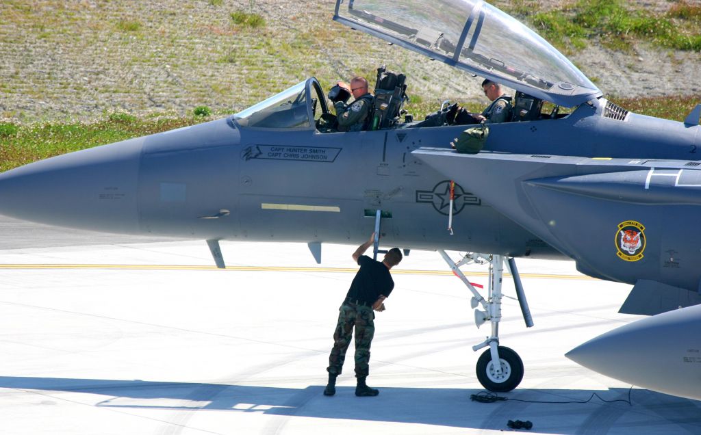 McDonnell Douglas F-15 Eagle — - KPAE - Seafair week brought 4 F-15s from Mountain Home AFB to Everett, WA Paine Field. I am unsure of the exact McDonnell Douglas F-15 but some  were from the 389th Fighter Grp with 391st FTR SQ "Bald Tigers" stickers 2- F-15s. This was AF 91-305 - I need Gary Schenauer to help me enter Military numbers to avoid the "N".br /br /CAPT: Hunter Smithbr /CAPT: Chris Johnsonbr /Lead ship/F-15. Aug 5th, 2007.