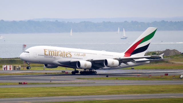 Airbus A380-800 (A6-EVH) - The whale touching down on Bostons 04R