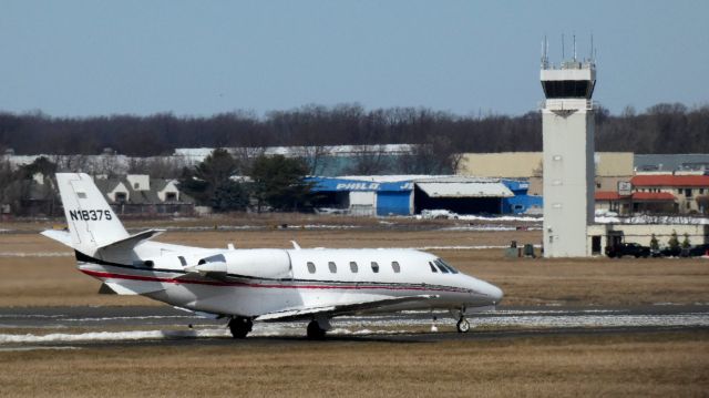 Cessna Citation Excel/XLS (N18375) - Taxiing for departure is this 2001 Cessna Citation 560XL in the Winter of 2021.