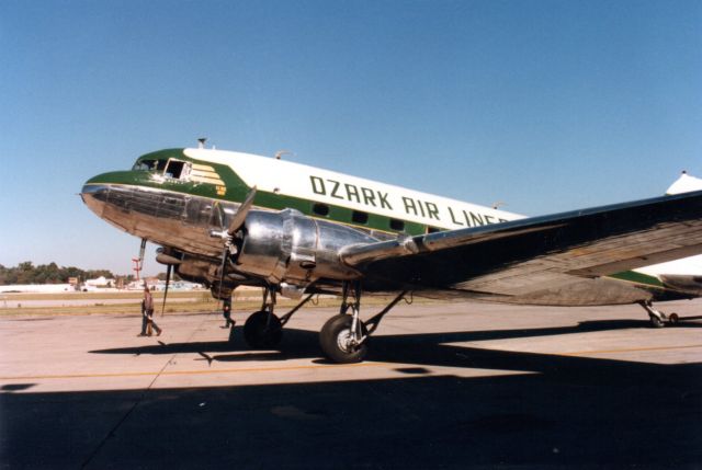 Douglas DC-3 (N763A) - Circa Oct 1985 at Ozark Airlines Maintenance Hangar 