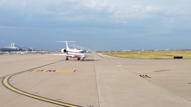 — — - Stacked up morning traffic at KDFW. South east bound traffic delays after a weather system passed over the field.