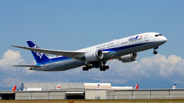 Boeing 787-9 Dreamliner (JA923A) - ANA9399 on rotation from Rwy 16R to begin a delivery flight to HND on 8.15.19. (ln 884 / cn 61523).