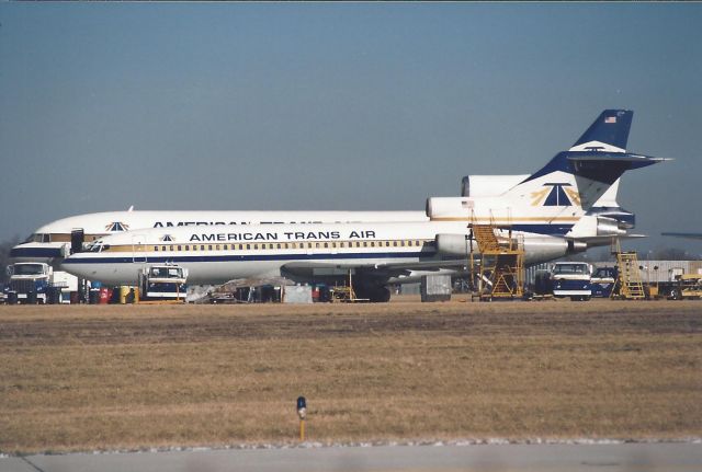 Boeing 727-100 (N284AT) - ATA Hangar Ramp. A pair of Tri-Holers.