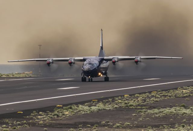 Antonov An-12 (UR-CGV) - Very rare visit of an Antonov An-12 to La Palma, with a smokey take-off!