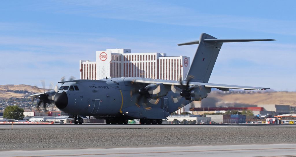 AIRBUS A-400M Atlas (ZZ-412) - NOTE ... The FA auto-data program is not accepting the true reg number I am entering. The actual reg of this RAF Airbus A-400 Atlas is ZM412. The FA program keeps auto-changing it to ZZ412.br /br /A Royal Air Force A-400M Atlas (Call: "Ascot 4228") is taking off from Runway 17L for a relatively short flight to Naval Air Facility (NAF) El Centro in California.