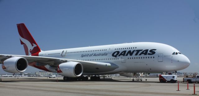 Airbus A380-800 (VH-OQH) - Parked on South Side (Imperial Hwy) of LAX next to FlightPath Learning Center and Museum, 08/09/2012