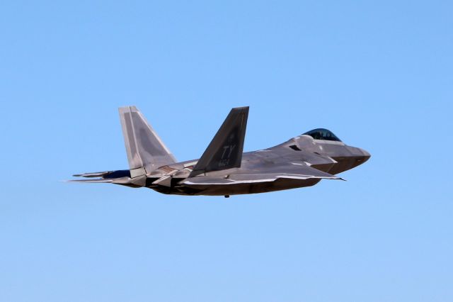 Lockheed F-22 Raptor (05-4104) - A USAF Lockheed Martin F-22A Raptor, 05-4104, cn 645-4104, from the USAF Air Combat Command (ACC) Demo Team from Joint Base Langley-Eustis (JBLE), VA- departing KCLE from RWY 6R for his performance at the Cleveland National Air Show at KBKL, about 12 miles northeast of KCLE, on 3 Sept 2016.