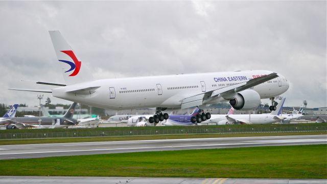 BOEING 777-300 (B-2002) - BOE452 from KPDX on final to Rwy 16R on 10/15/14. (LN:1247 / cn 43288). The aircraft returned to PAE after painting.