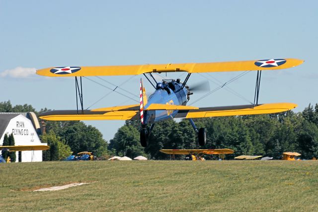 — — - WW 2 Stearman Takes-Off at EAA Pioneer Airport