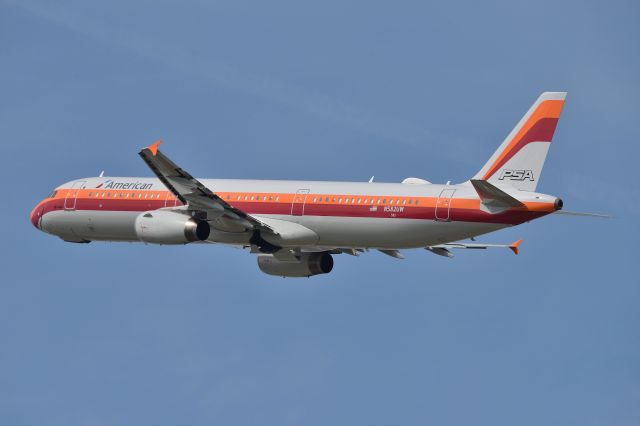 Airbus A321 (N582UW) - PSA Heritage Jet. Six day's out of the paint shop, replacing N742PS. Shown departing 23-R bound for CLT on 09-20-23.