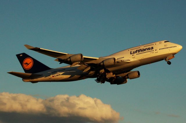 Boeing 747-200 (D-ABVM) - Departing YYZ at dusk.