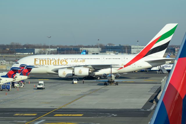 Airbus A380-800 (A6-EEF) - Noticed the size of the engines on the A380 compared to the 717-200 and how much larger they were to the size of the 717's fuselage. 