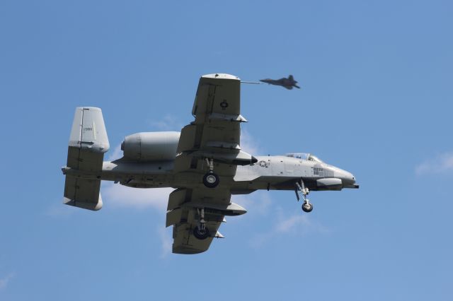 Fairchild-Republic Thunderbolt 2 (AFR81980) - Indiana Air National Guard Ft. Wayne A-10 in the pattern with F-22 Raptor at Oshkosh 2019.  