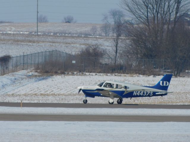 Piper Cherokee Arrow (N4437S) - A clear day in January meant a busy day of flying for University of Dubuque Aviation students.  In this case, a nearly empty ramp was a good thing!!!  N4437S departs KDBQ.