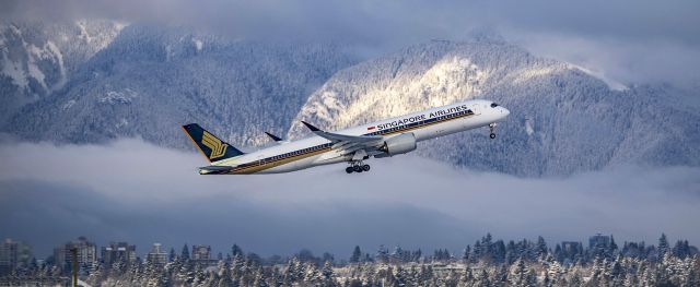 Airbus A350-900 (9V-SJB) - SQ29 departure at YVR for SIN on 12/25 with snowy mountains in the background