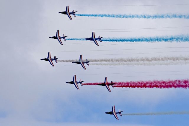 — — - Alpha Jets of Patrout de France over Jersey Channel Islands Sept 2012