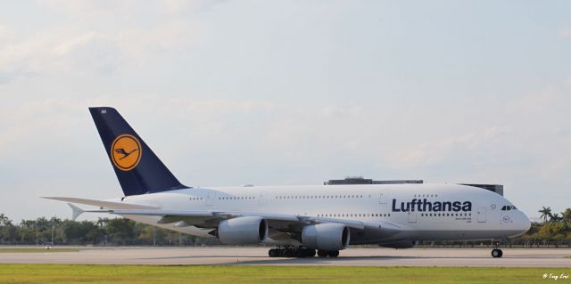 Airbus A380-800 (D-AIMM) - Taking off from the Miami International Airport on the 29th of April, 2018 at 5:35.