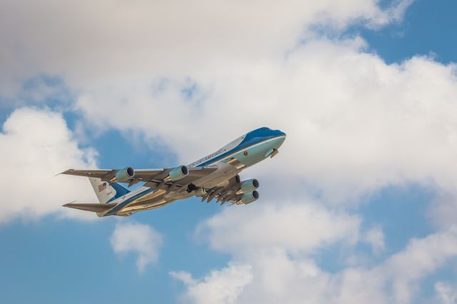 Boeing 747-200 (N28000) - Air Force One - Tail 28000 leaving Israel with Pres. Trump