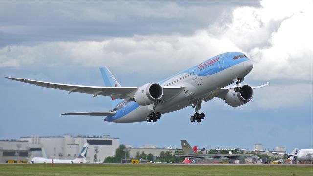 Boeing 787-8 (G-TUIA) - TOM9768 climbs from runway 16R to begin its delivery flight to EGCC / MAN on 5/30/13. (LN:92 cn 34422). The first B788 to be delivered to Thomson.