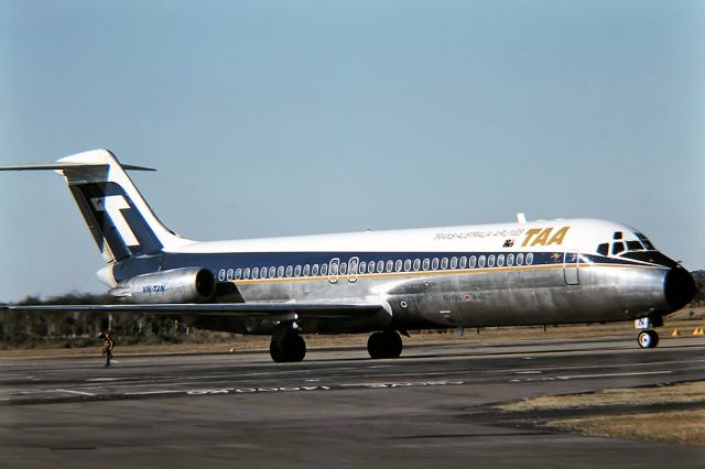 Beechcraft Baron (58) (VH-TJN) - TRANS AUSTRALIA AIRLINES - McDONNELL DOUGLAS DC-9-31 - REG : VH-TJN (CN 47203/401) - ADELAIDE INTERNATIONAL SA. AUSTRALIA - YPAD 6/4/1975  35MM SLIDE CONVERSION USING A LIGHTBOX AND A NIKON L810 DIGITAL CAMERA IN THE MACRO MODE.