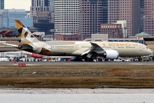 Boeing 787-9 Dreamliner (A6-BNF) - Inaugural arrival of Etihad to Boston Logan on 3/31/24.