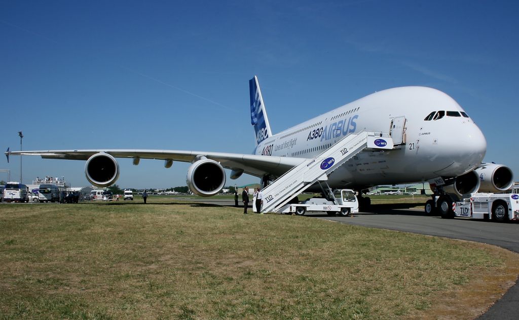 Airbus A380-800 (F-WWDD) - Airbus A380 registered F-WWDD, presented in static by Airbus Industrie, at Paris Le Bourget (LBG-LFPB) Air Show in June 2011.