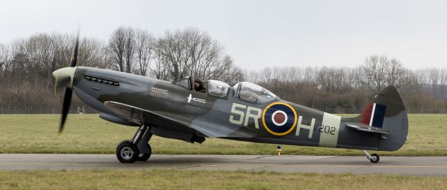 SUPERMARINE Spitfire (PNR202) - These 4 images of Spitfire RV202 operated by Flying with Spitfires.com especially historic as they were taken at Southampton Airport UK on the 80th Anniversary of the first flight of the Supermarine Spitfire on 5 March 1936, the pilot was Mutt Summers. The Spit was probably the most famous fighter of WW2, and was instrumental in the winning of the Battle of Britain along with the Hawker Hurricane in early summer 1940.This Spitfire aircraft was built as a single-seat LFlX fighter at the Castle Bromwich factory of Vickers Supermarine in 1944 as part of contract No. B981687/39.  It was delivered to the Royal Air Force at No.33 Maintenance Unit at Lyneham in Wiltshire as PV202 on 18/09/44 where it was brought up to operational standard for service delivery.