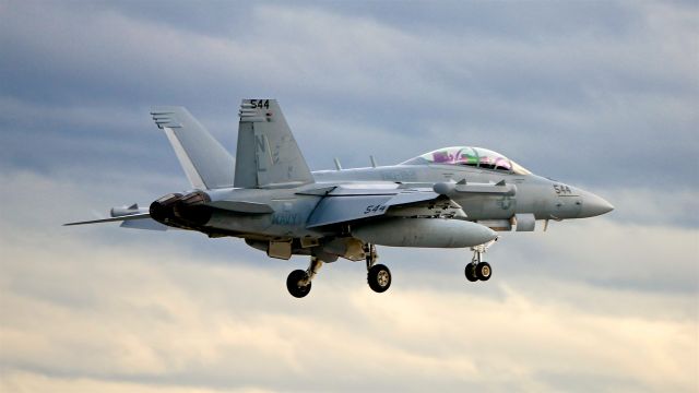 16-9127 — - USN EA-18G Code: NL 544 / Ser #169127 / cn G118 / VAQ-132 ’Scorpions’ based at NAS Whidbey Island, WA makes a touch / go on Rwy 16R on 12.17.18.