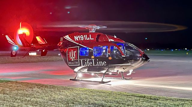 KAWASAKI EC-145 (N191LL) - First and foremost, prayers to whoever is being transported. br /br /N191LL all lit up before departure to Riley Children’s (23IN)br /br /This aircraft is a 2009 Eurocopter EC145 (Kawasaki BK117 C2), S/N 9319, operated by IU Health LifeLine. 7/23/22. 