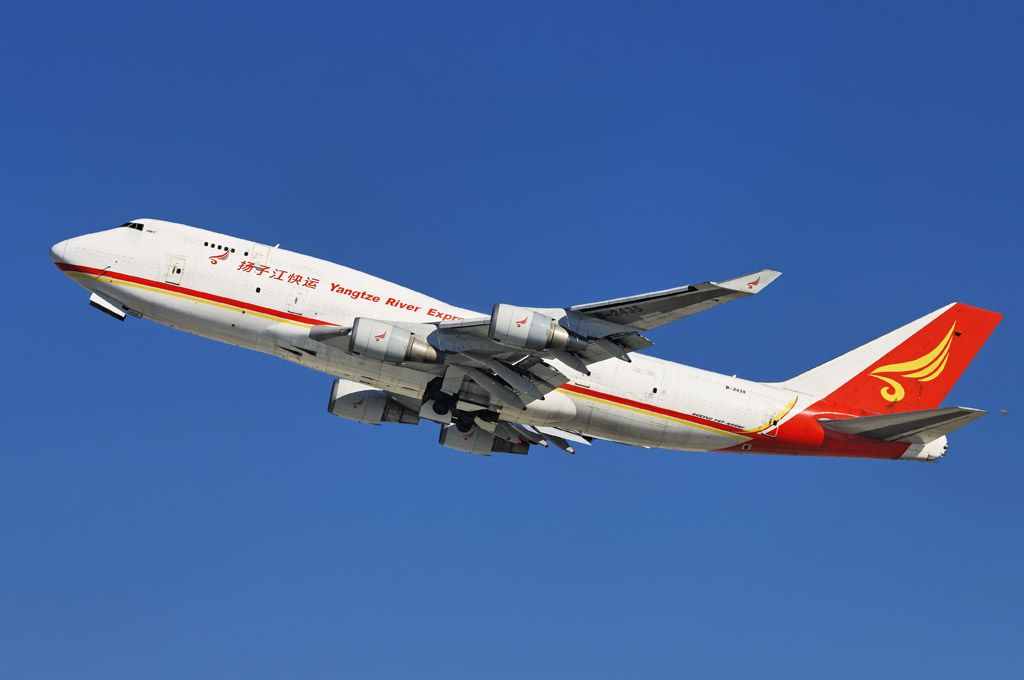 Boeing 747-400 (B-2435) - A Yangtze River Express operated Boeing 747-400 series cargo jumbo climbing after liftoff from the Los Angeles International Airport, LAX, Westchester, Los Angeles, California